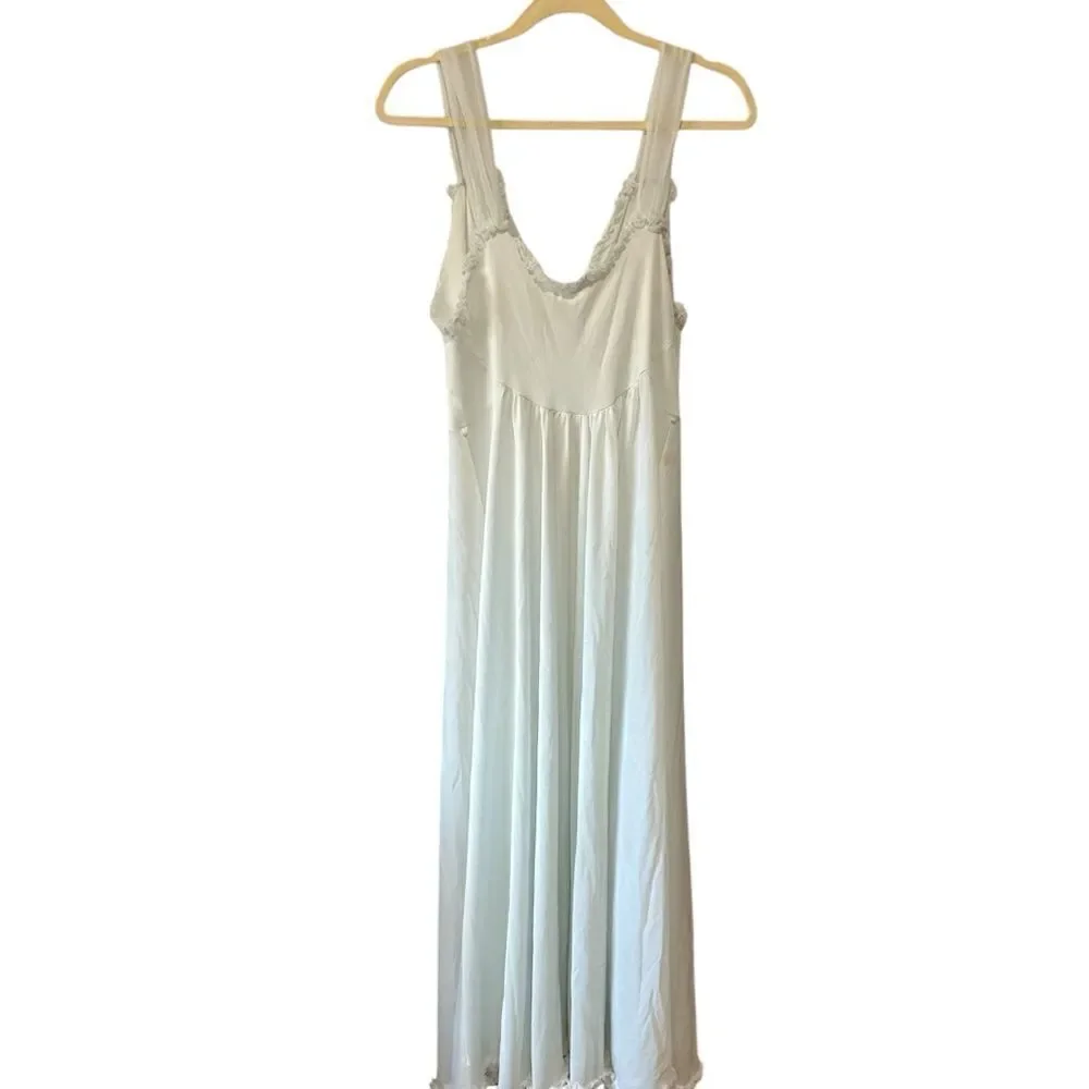 Gotham Vintage Light Blue Frill Ruffle Trim Lace Maxi Nightgown Slip Satin Dress - Picture 4 of 8
